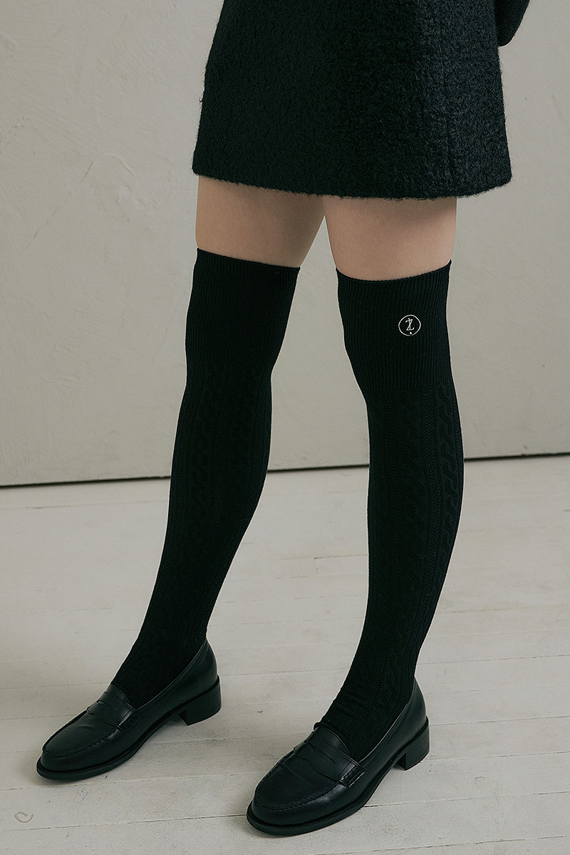 Lucirzu Wool twisted knee high socks (black)