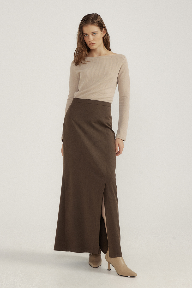 Wool Maxi Skirt (brown)